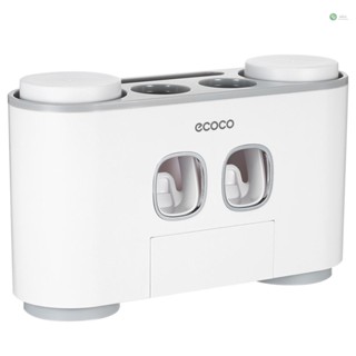 [Ready Stock]ecoco Wall-Mounted  Holder with 2 Toothpaste Dispensers 4 Cups and 5  Slots Toiletries Storage Rack