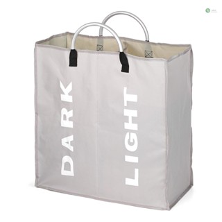 [พร้อมส่ง] ถุงซักผ้า ผ้าออกซ์ฟอร์ด พับได้ 2 ส่วน แบบพกพา พร้อมหูหิ้ว โลหะผสม