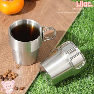 Lilac ถ้วยกาแฟสเตนเลส แบบพับได้ มีคาราบิเนอร์ล็อคในตัว สําหรับตั้งแคมป์กลางแจ้ง