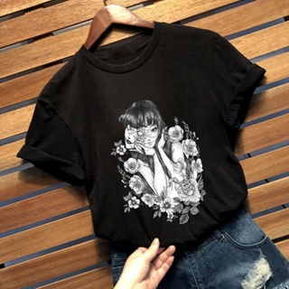 เสื้อยืด ทรงหลวม พิมพ์ลายการ์ตูนมังงะ Junji Ito สไตล์ญี่ปุ่น