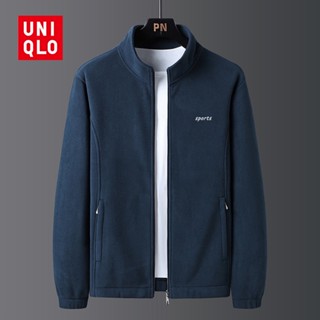 Uniqlo เสื้อแจ็กเก็ต ผ้าฟลีซ คอปกตั้ง เหมาะกับฤดูใบไม้ผลิ และฤดูใบไม้ร่วง สไตล์นักธุรกิจ สําหรับผู้ชายวัยกลางคน