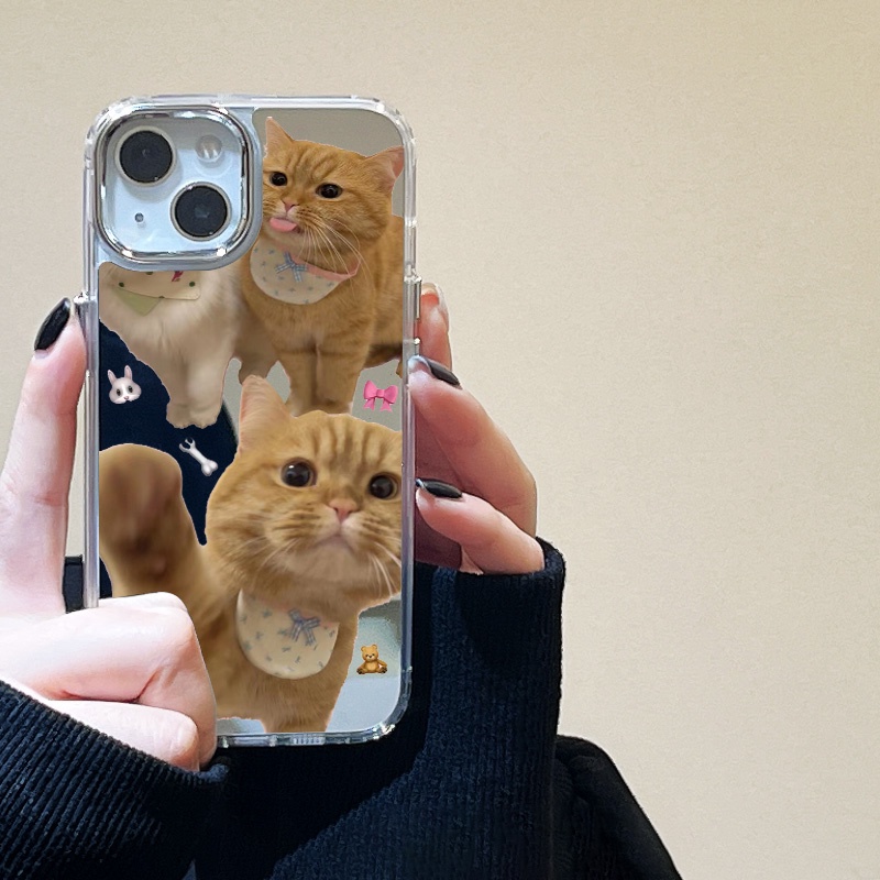 Case For เคส iPhone 11 13 15 14 12 17 Pro Max เคสไอโฟน13 น่าเกลียด รูบาร์บ Cat กรณีโทรศัพท์มือถือชุบกระจก