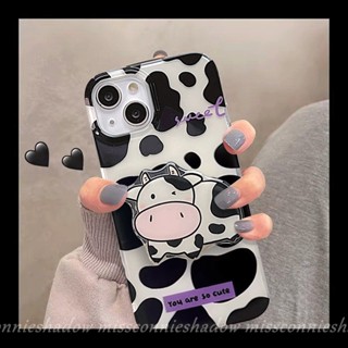 เคสโทรศัพท์มือถือ TPU นิ่ม ลายการ์ตูนวัวน่ารัก พร้อมขาตั้ง สําหรับ Infinix Hot 11 12 10 Play 11s 9 Hot 11s 12pro 12i 10 20 Lite 8 20s 10s Nfc 12 2023 Note 11 2 10 Pro Smart 4 6 5 Plus ฝาหลัง