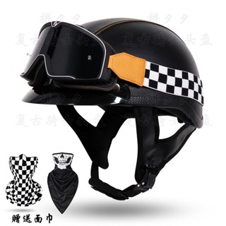 หมวกกันน็อคครึ่งใบ Harley Lady Helmet Helmet Electric Car Womens Vintage Scooter Half Helmet Four Seasons Universal Hard Hat Leather Helmet Spring and Summer