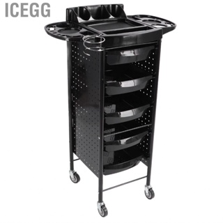 Icegg Salon Trolley Cart Black 6 Layers Multipurpose 360° Rotation Beauty Rolling Space Saving for Extra Storage