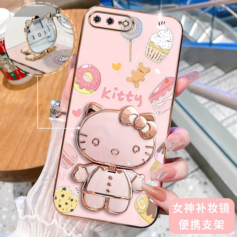 เคสไอโฟน iphone 6 7 8 6s iphone 6 6s 7 8 plus เคสโทรศัพท์ ซิลิโคน กันกระแทก ดีไซน์ใหม่ Hello Kitty Cat พร้อมกระจกแต่งหน้า แบบพกพา 3D Holder และ SoftCase