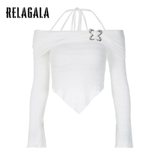 Relagala ใหม่ เสื้อยืดลําลอง แขนสั้น คอกลวง สีพื้น เข้ารูป เซ็กซี่ แฟชั่นสําหรับสตรี 2023