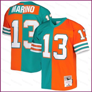 เสื้อยืดกีฬาแขนสั้น ลายทีมฟุตบอล Miami Dolphins Jersey Dan Marino Aqua Orange YP2 NFL PY2 พลัสไซซ์