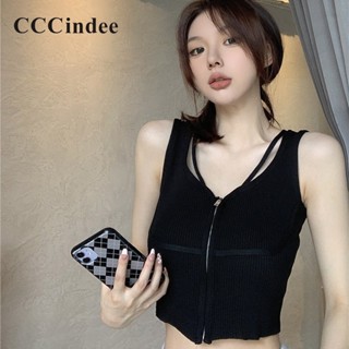 Cccindee ใหม่ เสื้อสายเดี่ยว แขนกุด มีซิป เข้ารูป สีพื้น แฟชั่นสําหรับผู้หญิง 2023