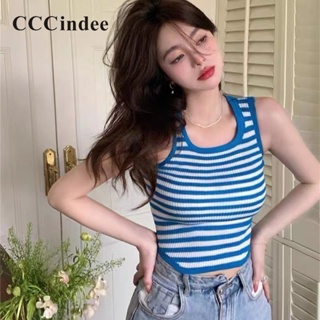 Cccindee ใหม่ เสื้อสายเดี่ยว แขนกุด ลายทาง สีตัดกัน แฟชั่นสําหรับสตรี 2023