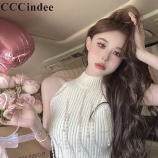 Cccindee ใหม่ เสื้อสายเดี่ยว แขนกุด คอสูง เข้ารูป สีพื้น แฟชั่นสําหรับผู้หญิง 2023