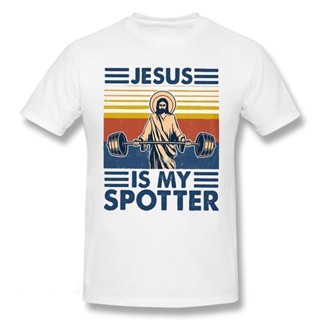 ใหม่ เสื้อยืดลําลอง แขนสั้น พิมพ์ลาย Jesus Is My Spotter สีดํา เหมาะกับการเล่นฟิตเนส เพาะกาย สําหรับผู้ชาย