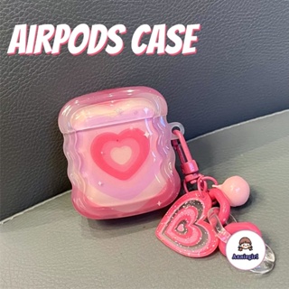 เคสหูฟังบลูทูธไร้สาย แบบนิ่ม ไล่โทนสี รูปหัวใจ สีชมพู สําหรับ Airpods 1 2 3 Pro 2