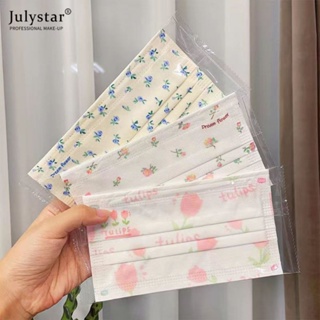 JULYSTAR 1 ชิ้นสดดอกไม้เล็กๆทิวลิปดอกไม้รูปแบบการพิมพ์ทิ้งหน้ากากป้องกัน 3 ชั้นหน้ากากป้องกันสำหรับผู้ใหญ่