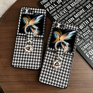 Houndstooth เคสโทรศัพท์มือถือ PC แบบแข็ง กันกระแทก พร้อมแหวนนิ้ว สําหรับ Samsung Galaxy Z Flip 5 4 3