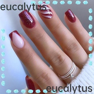 Eucalytus1 เล็บปลอมแฟชั่น หัวเหลี่ยม สไตล์ฝรั่งเศส สําหรับตกแต่งเล็บ