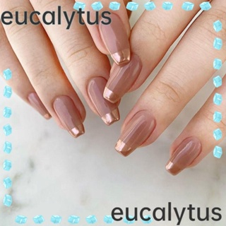 Eucalytus1 เล็บปลอม คริสตัล ดาว สีชมพู แฟชั่น ขอบทอง ฝรั่งเศส ออโรร่า เล็บปลอม ปลายเล็บผู้หญิง เด็กผู้หญิง