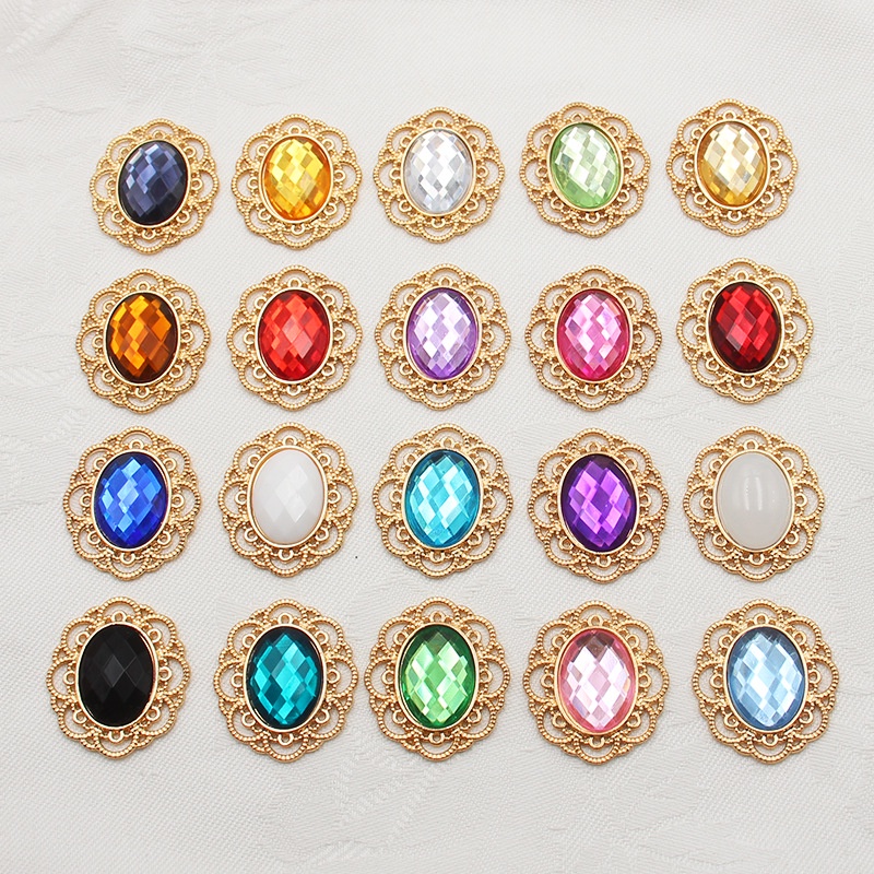 บักเกิลอะคริลิค รูปดอกไม้ ประดับเพชร 25*29 มม. 10 ชิ้น สําหรับเครื่องประดับผม DIY