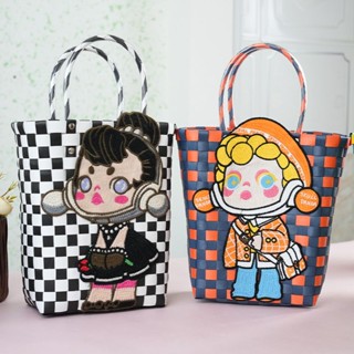 Shopkeepers selection# New bubble Mart storage bag hand-woven handbag cartoon casual basket cute beach bag A4 bag 9.5N