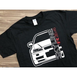 เสื้อยืดผ้าฝ้ายพรีเมี่ยม พิมพ์ลาย Nissan Skyline GT-R 34 Gildan สีดํา