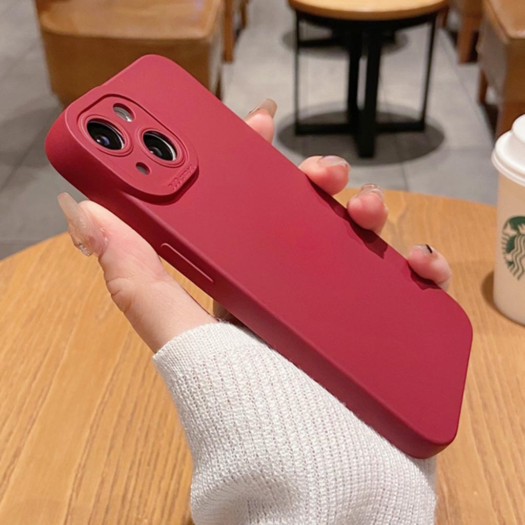 เคสไอโฟนซิลิโคน เคสข้างในกำมะหยี่ไอโฟน15ไวน์แดง เคส iPhone 14 Pro max กันกระแทกแบบนิ่มเคสโทรศัพท์ สำ