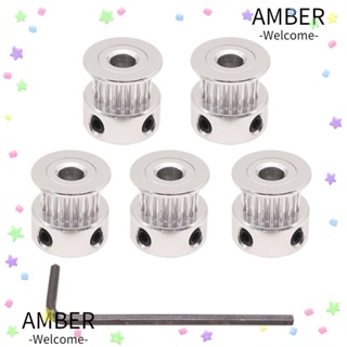 Amber สายพานไทม์มิ่ง 20T แกน 5 มม. กว้าง 6 มม. GT2 5 ชิ้น พร้อมล้อสกรูอลูมิเนียม 20 ซี่ สําหรับเครื่องพิมพ์