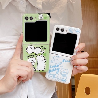 เคสโทรศัพท์มือถือแบบนิ่ม ฝาพับ ลายการ์ตูนสุนัข แมว กระต่าย สําหรับ Samsung Galaxy Z Flip 5 4 3 5G Z Flip3 Flip4 Flip5