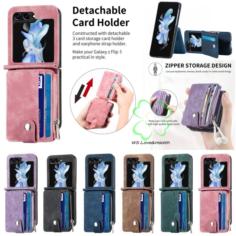 เคสโทรศัพท์มือถือหนัง PC แข็ง กันกระแทก แบบมีซิปสองทาง ตั้งได้ สไตล์เรโทร สําหรับ Samsung Galaxy Z F