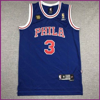 เสื้อกีฬาแขนกุด ลายทีม NP2 NBA Jersey Philadelphia 76ers No.3 Iverson สีฟ้า พลัสไซซ์ PN2