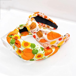 0825FS European and American Fashion Pumpkin Headband Womens Vintage Knotted Wide-Brimmed Printing Cloth Headband Amazon Outdoor All-Matching Hair Accessories LAGT