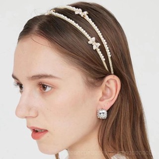 0825FS Diamond-Embedded Double Row Pearl Headband Korean Gold Thread Woven Rhinestone Bow Headband Simple Minority All-Match Hair Accessories NXKI