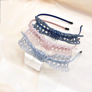 0825FS Korean Style Handmade Woven Crystal Headband High-Grade Fresh Beaded Mesh Bow Headband Outdoor All-Matching Hair Accessories HOIN