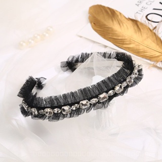 0825FS European and American Style Lace Tulle Hairband Solid Color Fabric Craft All-Match Rhinestone-Encrusted Wide Brim Hair Band Hair Fixer Ladies Hair Pin 2DUD