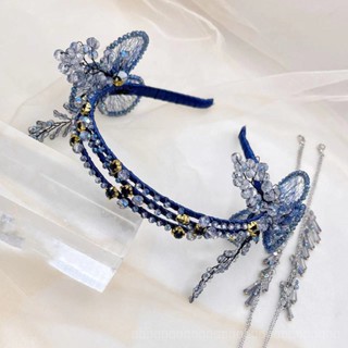 0825FS New Crystal String Beads Flower Headband Light Luxury Hand-Woven Double-Sided Tassel Copper Wire Headband Advanced Bridal Hair Accessories S4YA