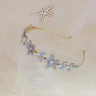 0825FS Korean Diamond Flower Headband Simple Temperament and Fully-Jewelled Metal Thin Headband High Sense Trending Cute Girl Bridal Hair Accessories EUUP