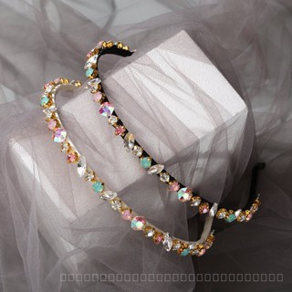 0825FS Korean Style Colorful Diamond Slim Hair Hoop Womens Fresh Handmade Ins Mixed Color Crystal Headband Online Influencer Fashion Hairpin Hair Ornaments LP3S