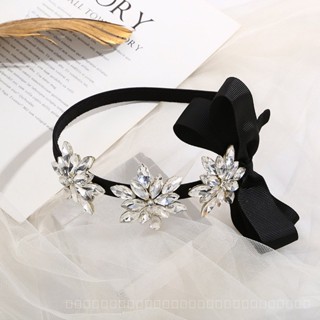 0825FS European and American Sweet Simple Flower Bow Rhinestone Headband Ins Trendy Hair Band Hair Pressing Headwear Alloy Headband Female DVZA