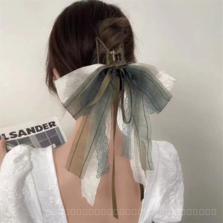 0825FS French Elegant Mesh Ribbon Hairpin Womens Back Head Mori Style Grip Shark Clip High-Grade Hairpin Clip Headdress MR0U