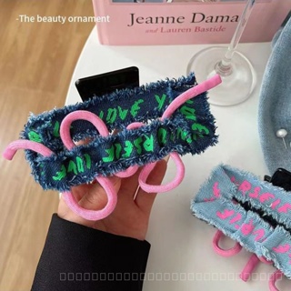 0825FS AB Double-Sided Denim Grip Shark Clip Back Head Barrettes Letters Hairclip Braiding Hair Clip New Headwear for Women BYQH