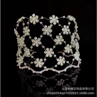 0825FS European and American Handmade Pearl Headband Womens Luxury Mesh Heavy Industry Woven Flower Headband Amazon Bridal Crown Hair Accessories GQB6