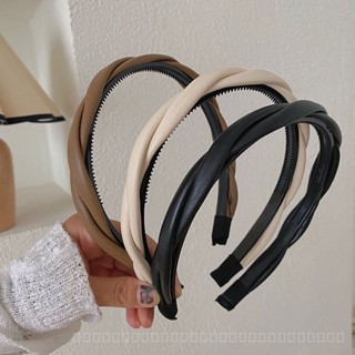 0825FS Korean Style Simple Braid Thin-Edged Headband High-Grade Imitation Leather PU Twist Hairband Classic Style Face Wash Hair Band Female NQTW