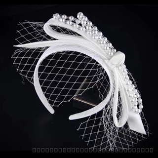 0825FS Korean Style Three-Dimensional Bow Headband Womens Retro Temperament Pearl Mesh Style Headband Fashion Wedding Bridal Hair Accessories 0FNX