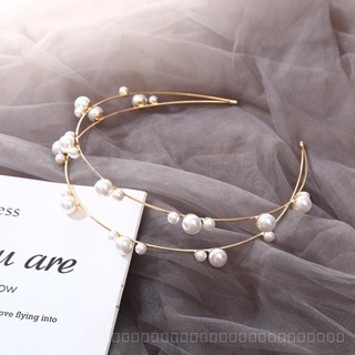 0825FS Cross-Border Double Layer Pearl Headband Womens Korean-Style Fashion Simple Double Row Thin Headband Retro Fairy Bridal Headband Hair Accessories JUHX