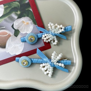 0825FS Korean Hair Accessories New Elegant Denim Blue Light Blue Advanced Colorful Pearl Bow Barrettes Side Clip 3WIM