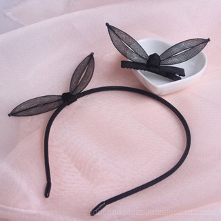 0825FS Rabbit Ears Hair Hoop Ins Voile Bow Headband Rhinestone Fine Hair Fixer Bundle Cute Simple Hair Fixer with Hairpin TQG3