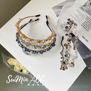 0825FS Korean Style New Trendy Wave Winding Crystal Slim Hair Hoop Full Diamond Baroque Headband Bridal Headdress Pearl Hair Tie 7MCB