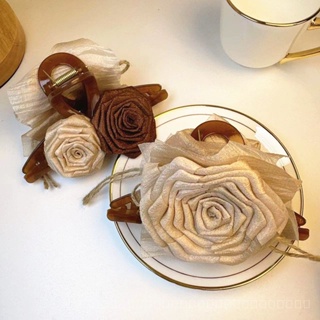 0825FS Original Handmade Fabric Dried Rose Grip Large High Sense Barrettes Womens Back Head Antique Style Shark Clip Headdress KBPJ