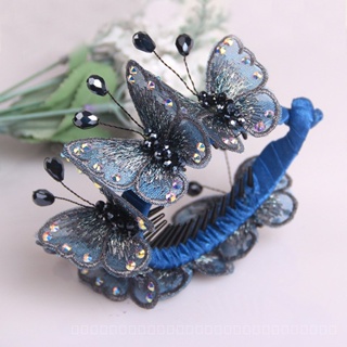 0825FS Korean Handmade Beaded Crystal Woven Large Topknot Hair Clip Butterfly Hairpin with Diamond Temperament Hair Band B154