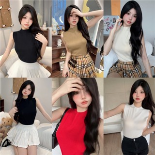 Liasynn {Flexible} พร้อมส่ง~ เสื้อกล้ามกันหนาว แขนกุด คอสูง ผ้าถัก หลากสี สําหรับผู้หญิง