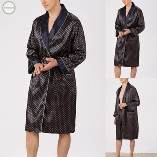 GORGEOUS~Mens Summer Emulation Silk Bathrobe Long Sleeve Lightweight Baggy Nightgown